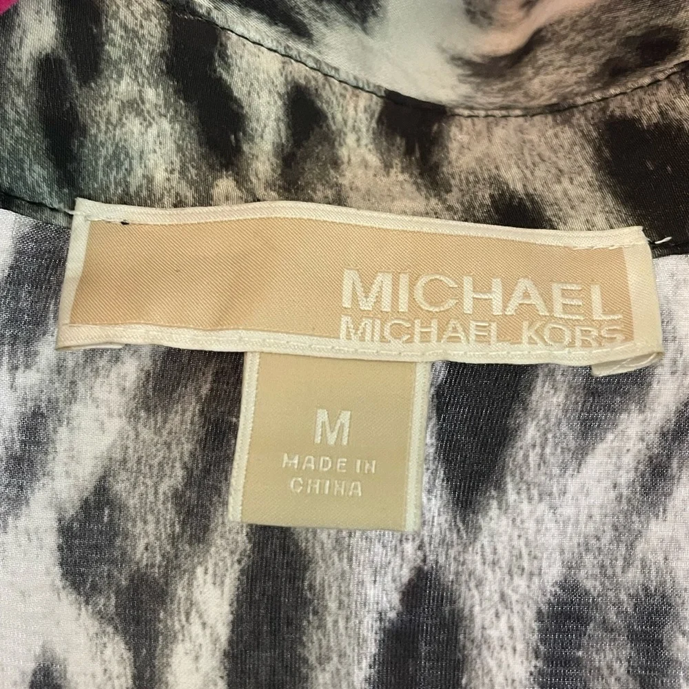 Michael Kors Leopard Print Button-Down Blouse - Black & Cream